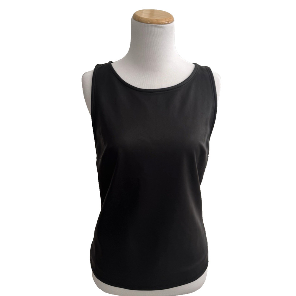 Alice + Olivia Mikey Tank Top XS/S Black Leather Knit Combo Sleeveless Rear Zip